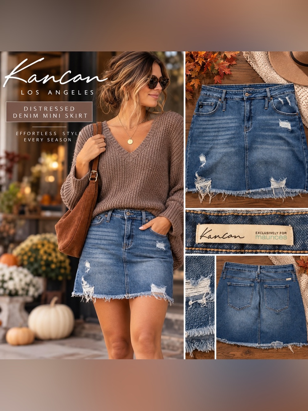 KanCan x Maurices Distressed Denim Skirt Size 16 Frayed Hem Medium Wash